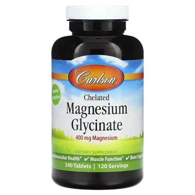 Carlson, Chelated Magnesium Glycinate, 400 mg, 240 Tablets (200 mg per Tablet)