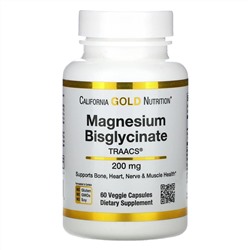 California Gold Nutrition, Magnesium Bisglycinate, Albion TRAACS, 200 mg, 60 Veggie Capsules (100 mg per Capsule)