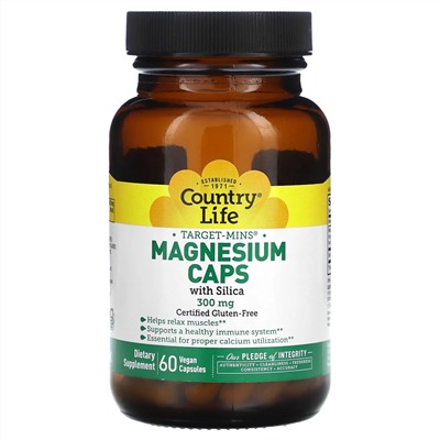 Country Life, Target-Mins, Magnesium Caps with Silica, 300 mg, 60 Vegan Capsules