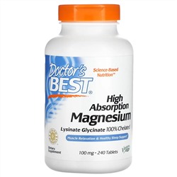 Doctor's Best, High Absorption Magnesium, 100 mg, 240 Tablets