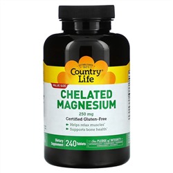 Country Life, Chelated Magnesium, 250 mg, 240 Tablets