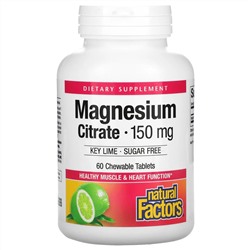 Natural Factors, Magnesium Citrate, Key Lime, 150 mg, 60 Chewable Tablets