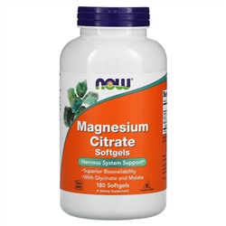 NOW Foods, Magnesium Citrate, 180 Softgels