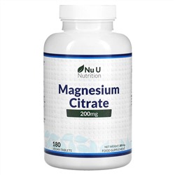 Nu U Nutrition, Magnesium Citrate, 200 mg, 180 Vegan Tablets