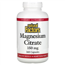 Natural Factors, Magnesium Citrate, 150 mg, 360 Capsules