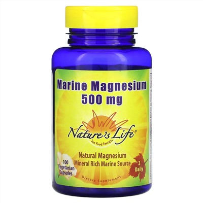 Nature's Life, Marine Magnesium, 500 mg, 100 Vegetarian Capsules (250 mg per Capsule)