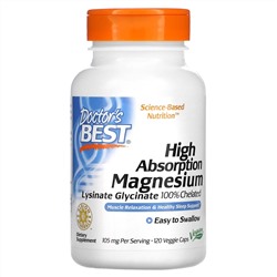 Doctor's Best, High Absorption Magnesium, 105 mg, 120 Veggie Caps (52.5 mg per Capsule)